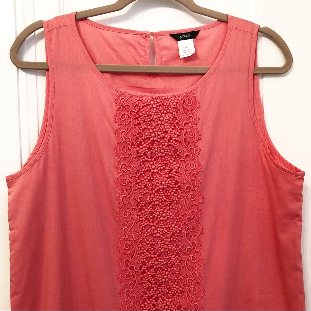 J. Crew coral pink cotton shift dress with embroidered eyelet stripe size medium - Picture 2 of 7